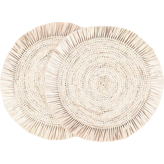 Set of 2 Raffia Placemats with Fringe, Natural