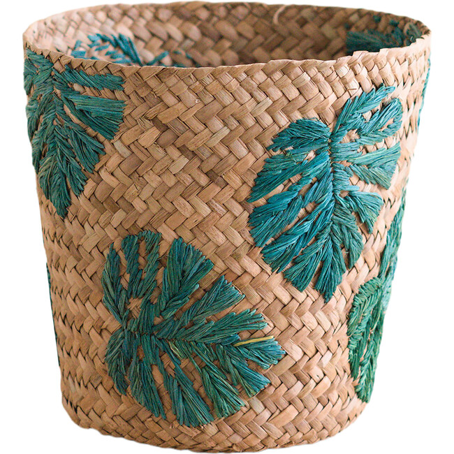 Monstera Embroidered Soft Seagrass Basket, Natural