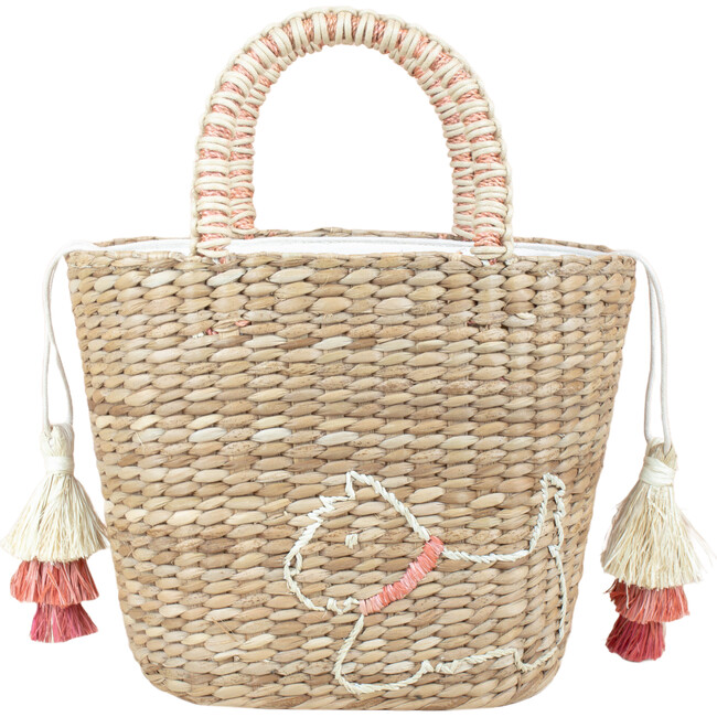 Mini Tote Bag with Embroidered Westie, Natural