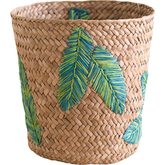 Banana Leaf Embroidered Soft Seagrass Basket, Natural