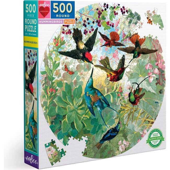 Piece and Love Hummingbirds  Round Jigsaw Puzzle, 500 Pieces