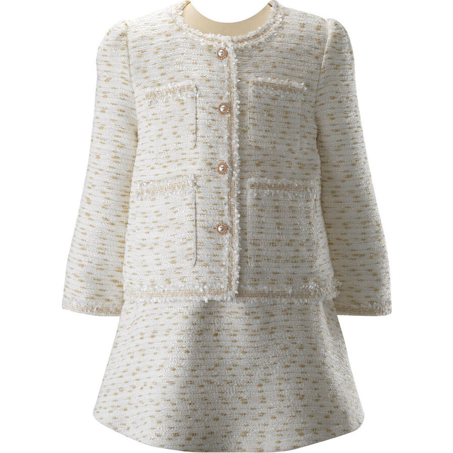 Tweed Jacket and Skirt Set, Cream - Suits & Separates - 1