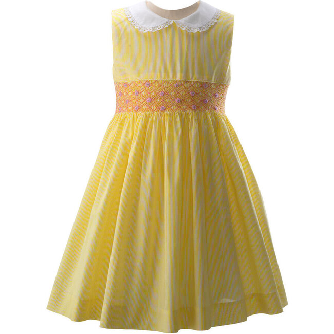 Pinstripe Smocked Dress, Yellow