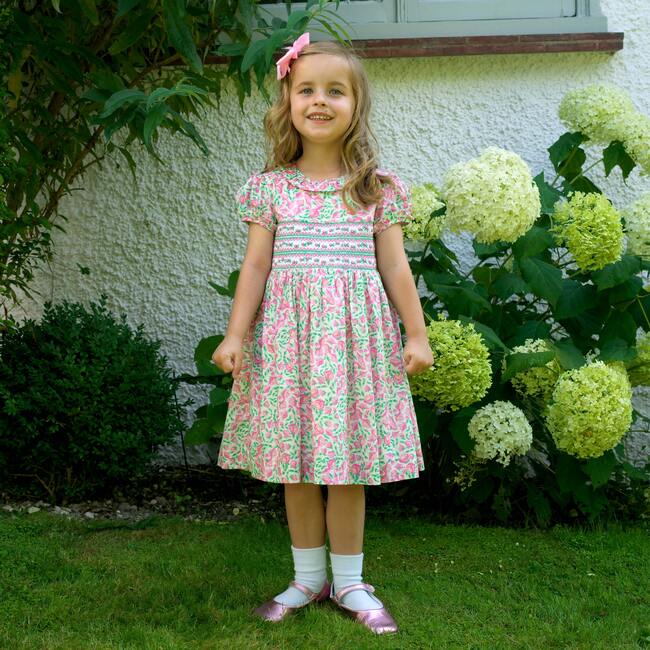 Leafy Floral Smocked Dress, Pink - Dresses - 2