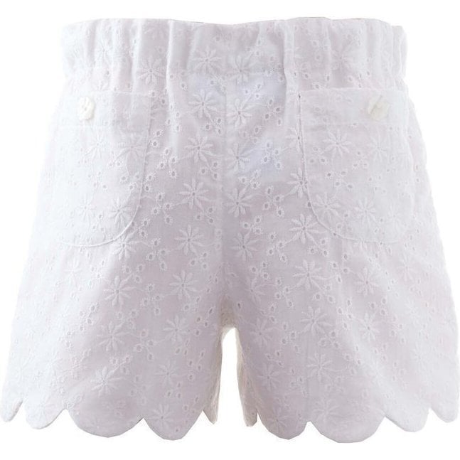 Eyelet Scalloped Shorts, White - Shorts - 3