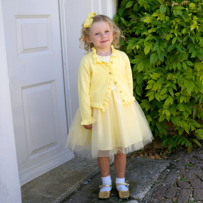 Frill Cardigan, Yellow - Cardigans - 2