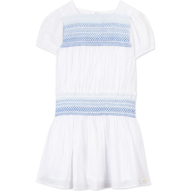 Bluebell Puff Sleeve Smocked Dress, White