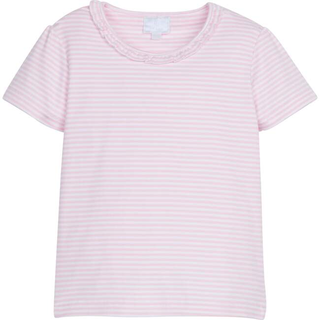 Short Sleeve Scoop Ruffle Tee, Light Pink Stripe