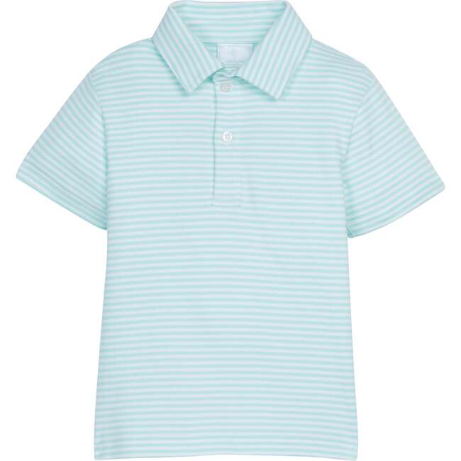Short Sleeve Polo, Aqua Stripe