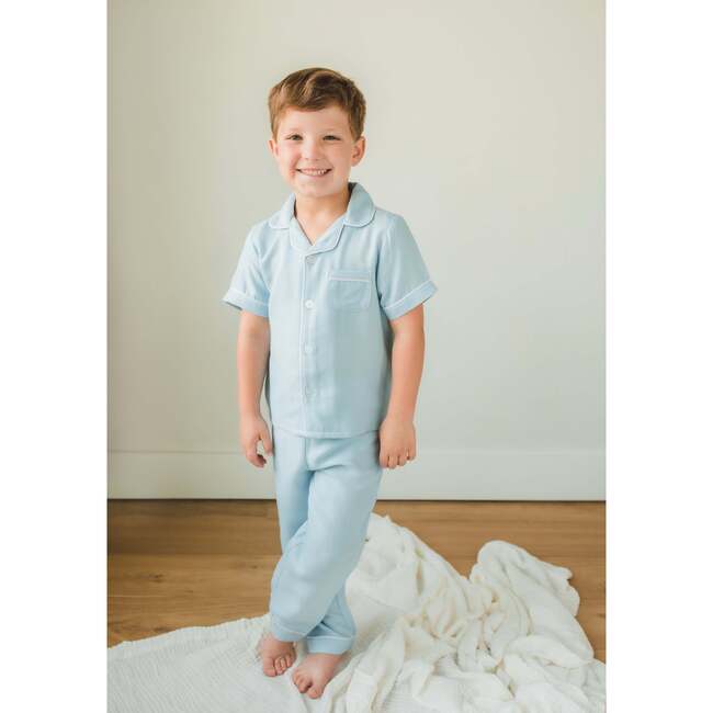 Classic Short Sleeve Pajama Set, Light Blue - Pajamas - 2