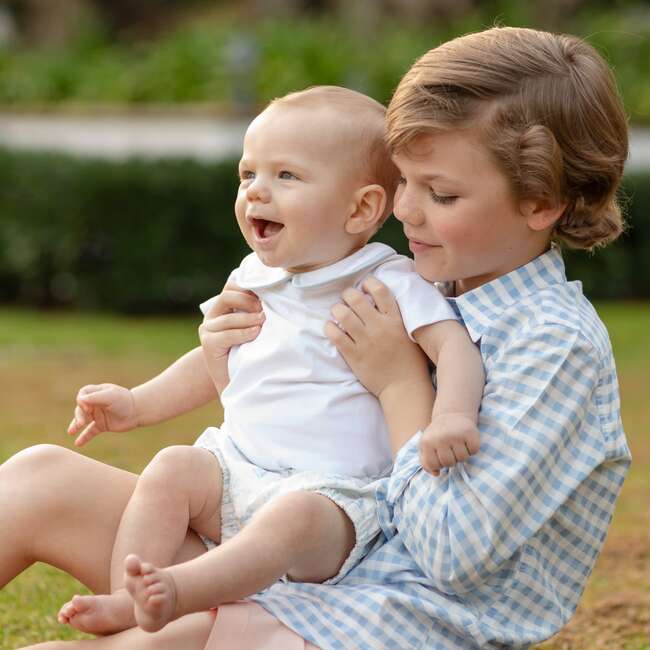 Teddy Peter Pan, Classic White with Bailey's Bay Blue Trim - Shirts - 2