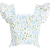 Women's Paz Cotton Poplin Peony Bouquet Print Nap Top, Blue & Green - Blouses - 1 - thumbnail