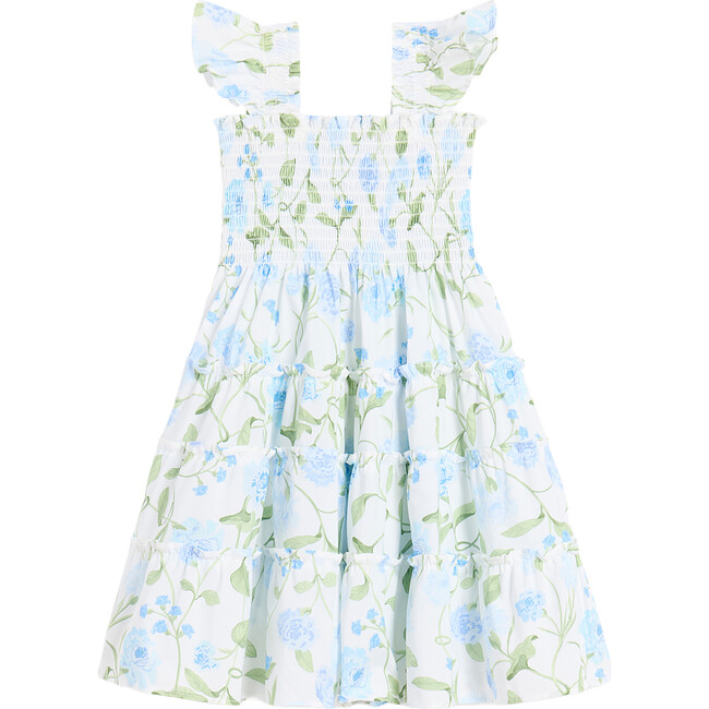 The Tiny Ellie Cotton Poplin Peony Bouquet Print Nap Dress, Blue & Green