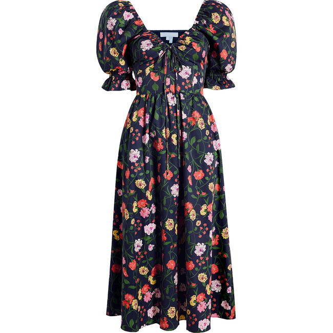 Women's Ophelia Cotton Sateen Peony Bouquet Print Dress, Navy & Multicolors