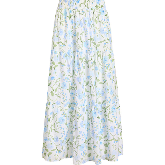 Women's Florence Cotton Poplin Peony Bouquet Print Nap Skirt, Blue & Green