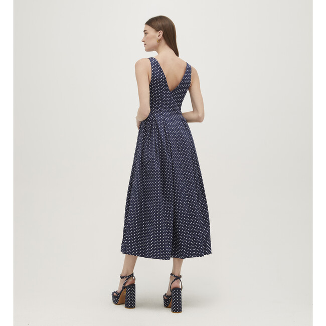 Women's Jacqueline Cotton Sateen Polka Dot Dress, Navy - Dresses - 3