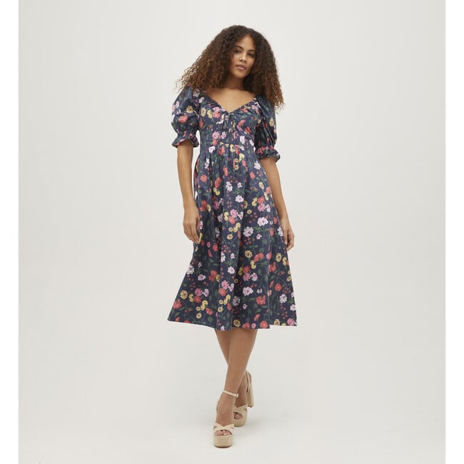 Women's Ophelia Cotton Sateen Peony Bouquet Print Dress, Navy & Multicolors - Dresses - 2