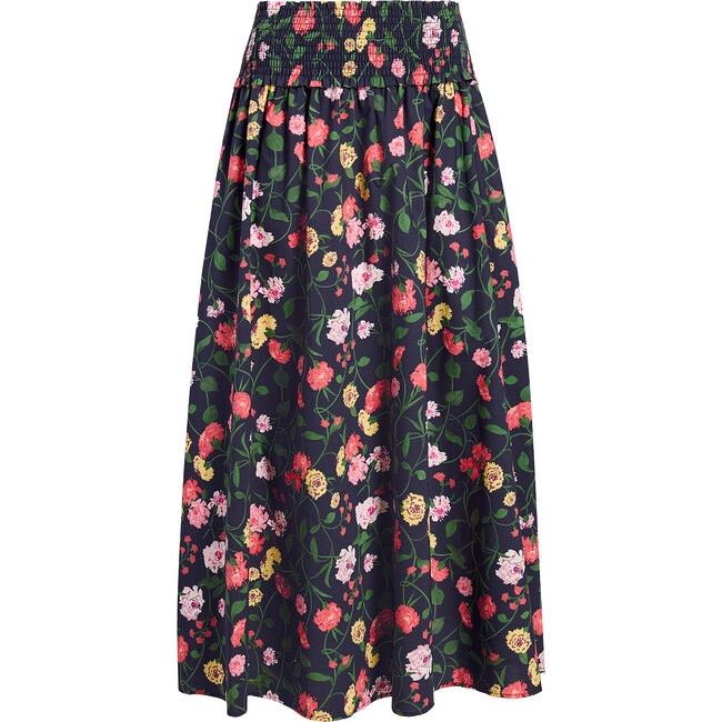 Women's Delphine Cotton Poplin Peony Bouquet Print Nap Skirt, Navy & Multicolors