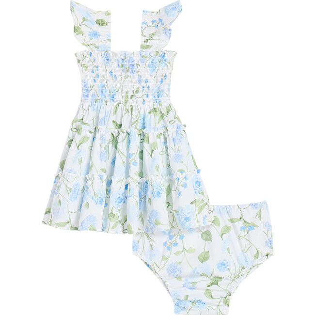 The Baby Ellie Cotton Poplin Peony Bouquet Print Nap Dress, Blue & Green
