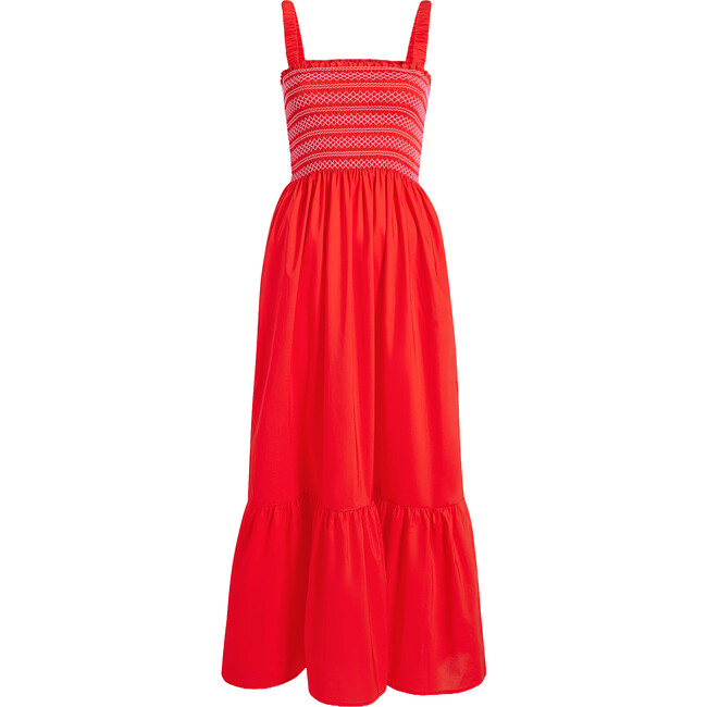 Women's Anjuli Cotton Poplin Contrast Stitch Nap Dress, Poppy Red