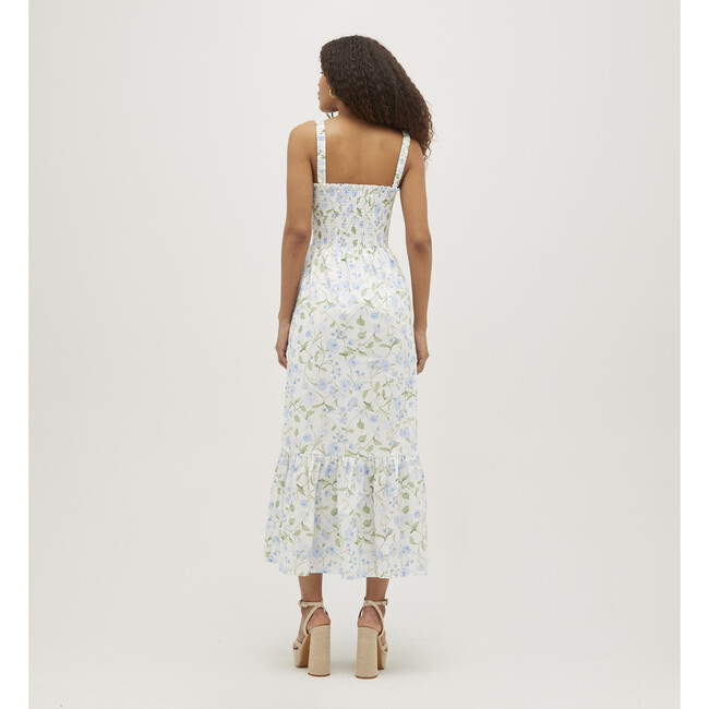 Women's Anjuli Cotton Poplin Peony Bouquet Print Nap Dress, Blue & Green - Dresses - 3