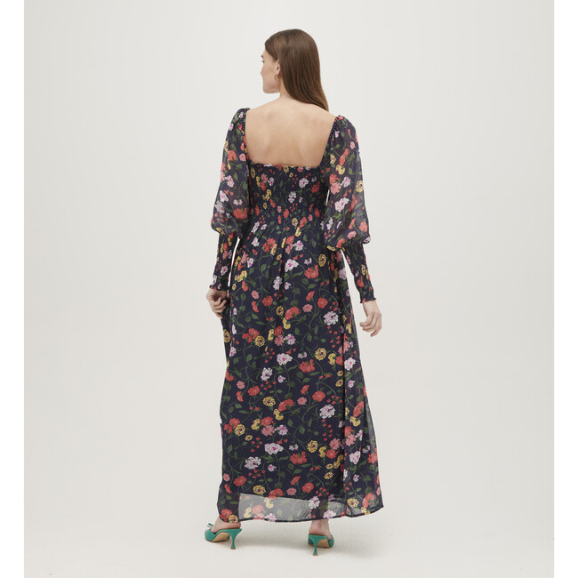 Women's Grace Georgette Peony Bouquet Print Maxi Nap Dress, Navy & Multicolors - Dresses - 4