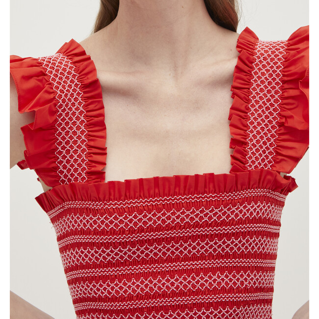 Women's Ellie Cotton Poplin Contrast Stitch Nap Dress, Poppy Red - Dresses - 7