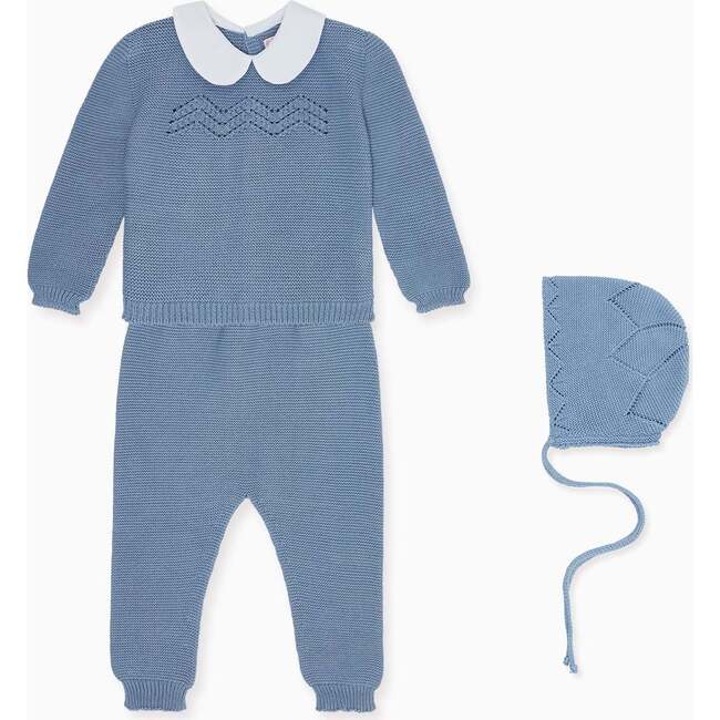 Felice Cotton Knitted Baby Set, Dusty Blue