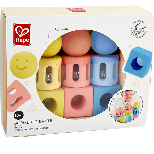 : Geometric Soft Touch Rattle Trio for Infant & Toddler