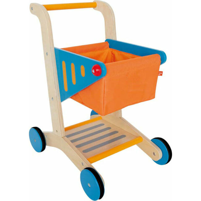 Wooden Shopping Cart in Orange & Blue