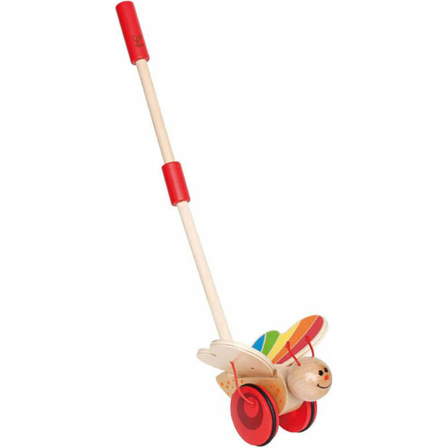 Wooden Push & Pull Butterfly Walking Toy in Red