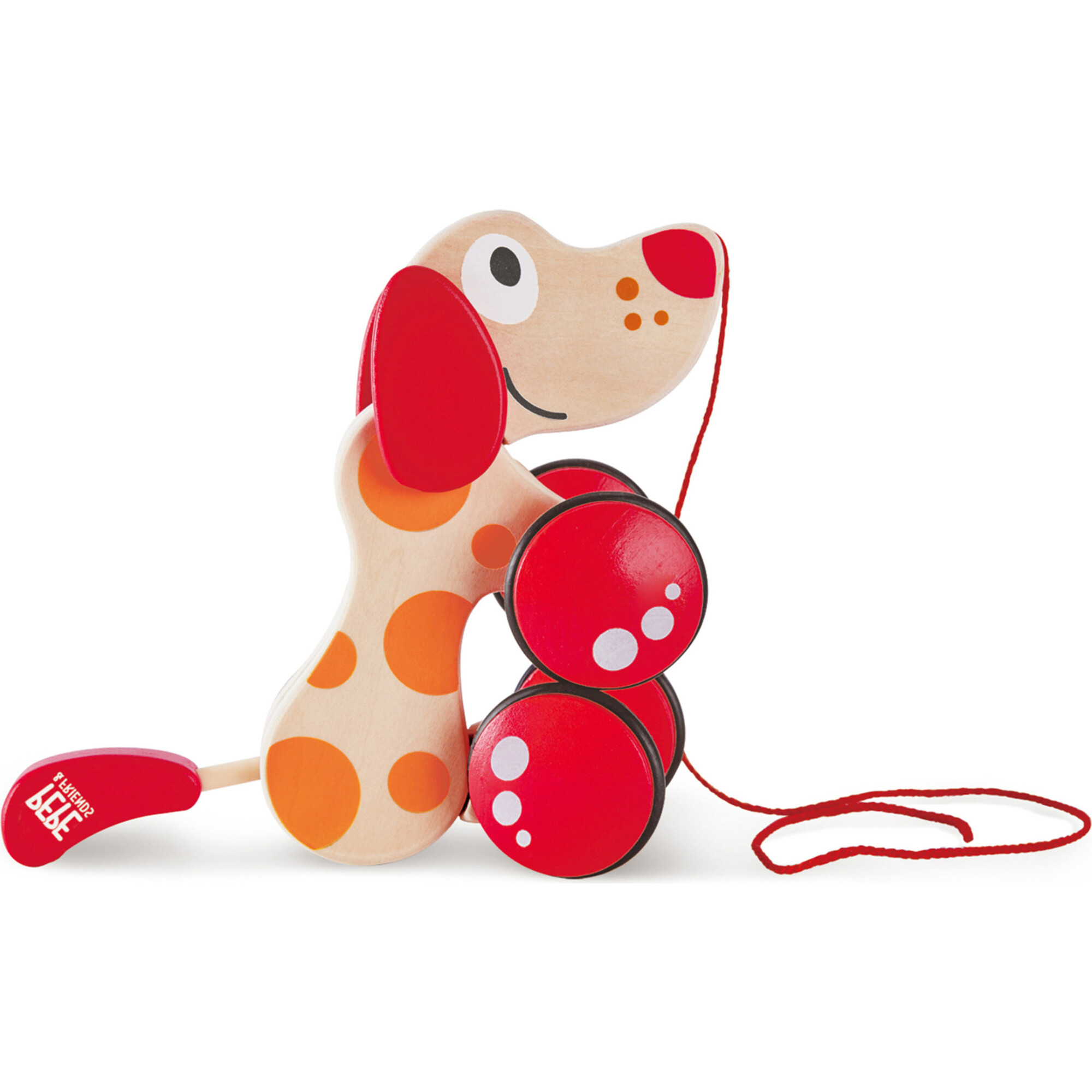 Walk-A-Long Pepe Puppy, Red & Orange Wooden Pull Toy - Push & Pull - 1