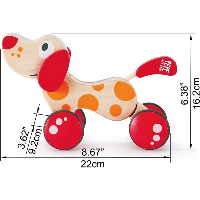 Walk-A-Long Pepe Puppy, Red & Orange Wooden Pull Toy - Push & Pull - 5