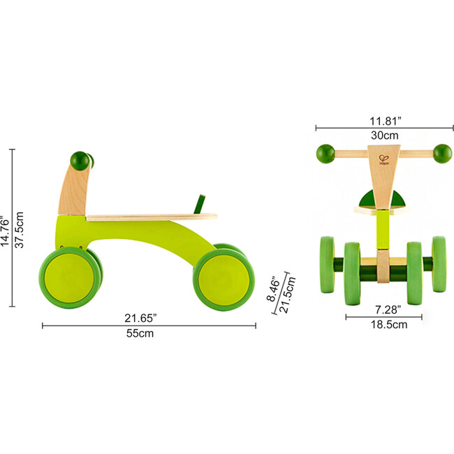 Scoot Around Ride-On Wood Balance Bike in Bright Green - Ride-Ons - 3