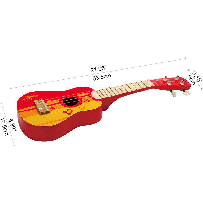 Kids Wooden 21" Toy Ukulele in Red & Yellow - Musical - 4