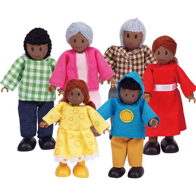 African American Happy Family Dollhouse Set W/ 6 Dolls