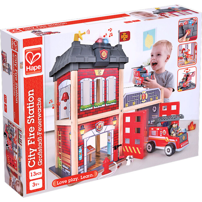 City Fire Station Dollhouse Wooden Playset, 13 Pieces - Dollhouses - 6