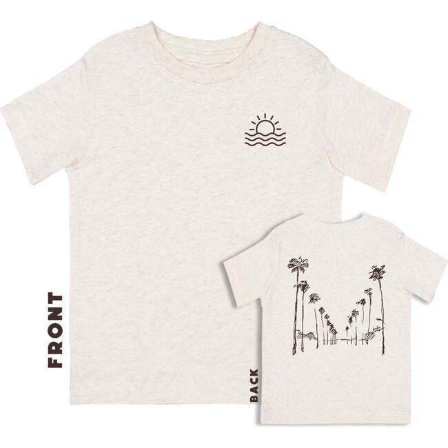 Palm Tree Scribble Crew Neck Short Sleeve Tee, Natural