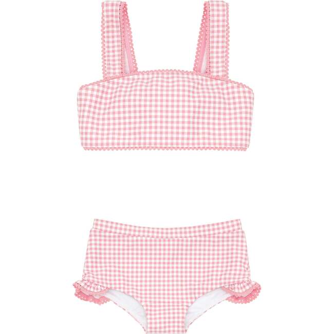 Pink Guava Gingham Bandeau Bikini And Swim Shorts