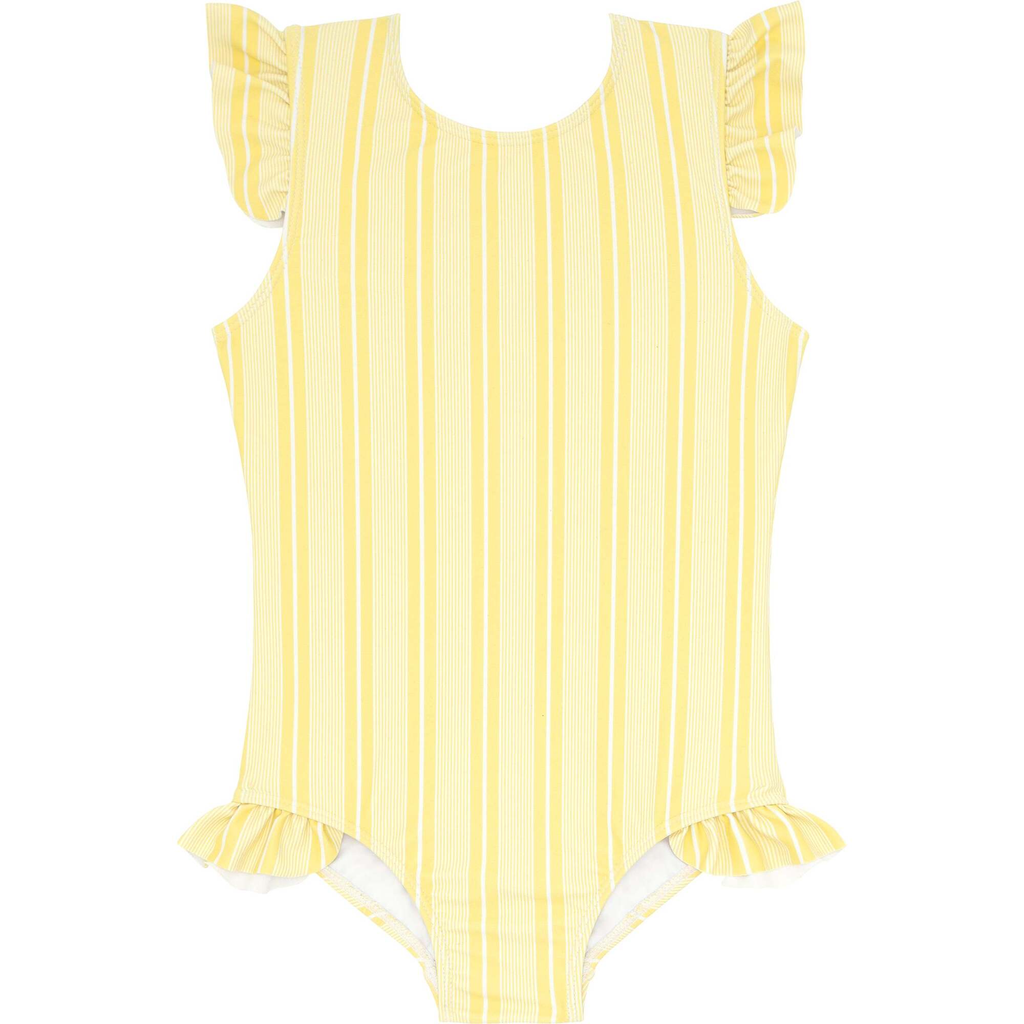 Pineapple Stripe Ruffle Cap Sleeve Rashguard One Piece - One Pieces - 1