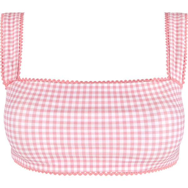 Pink White Gingham Print Bandeau Bikini Set main image 1