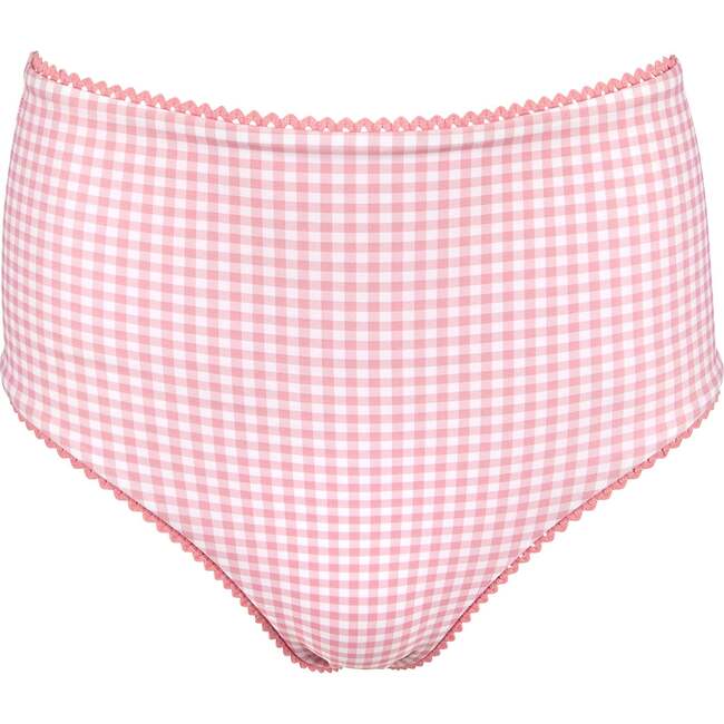 Women's Pink Guava Gingham High Waisted Bikini Bottom