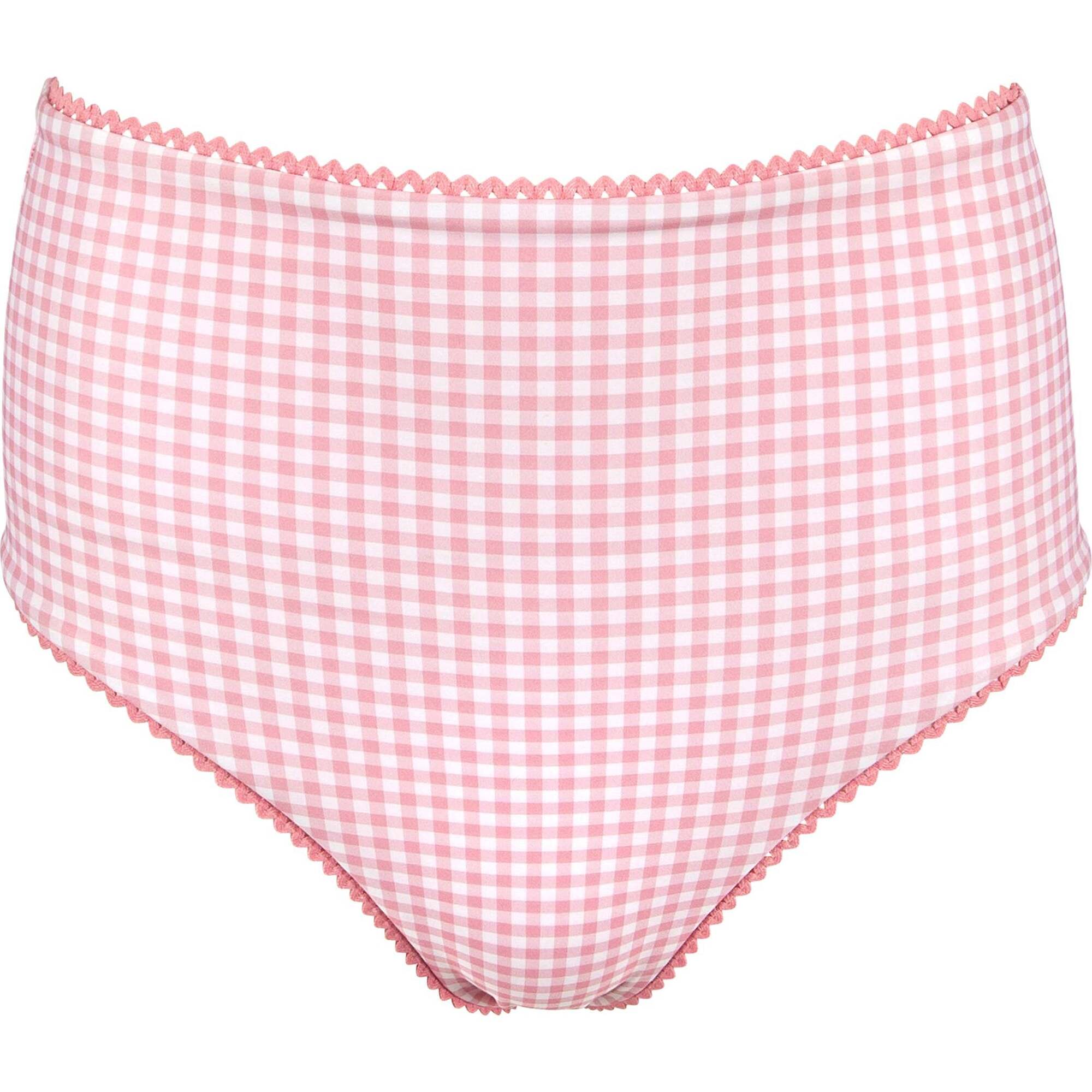 Women's Pink Guava Gingham High Waisted Bikini Bottom - Two Pieces - 1