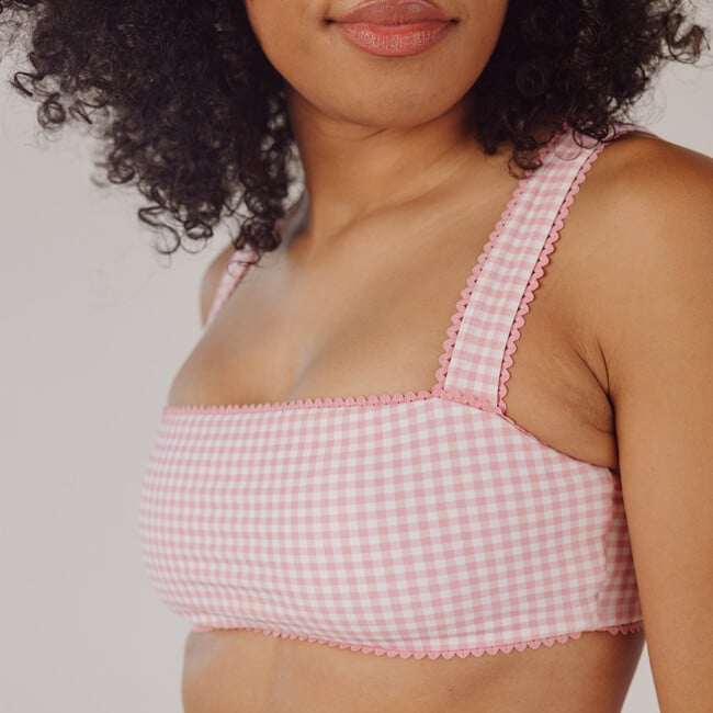 Women's Pink Guava Gingham Bandeau Bikini Top - Two Pieces - 3