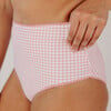 Women's Pink Guava Gingham High Waisted Bikini Bottom - Two Pieces - 3