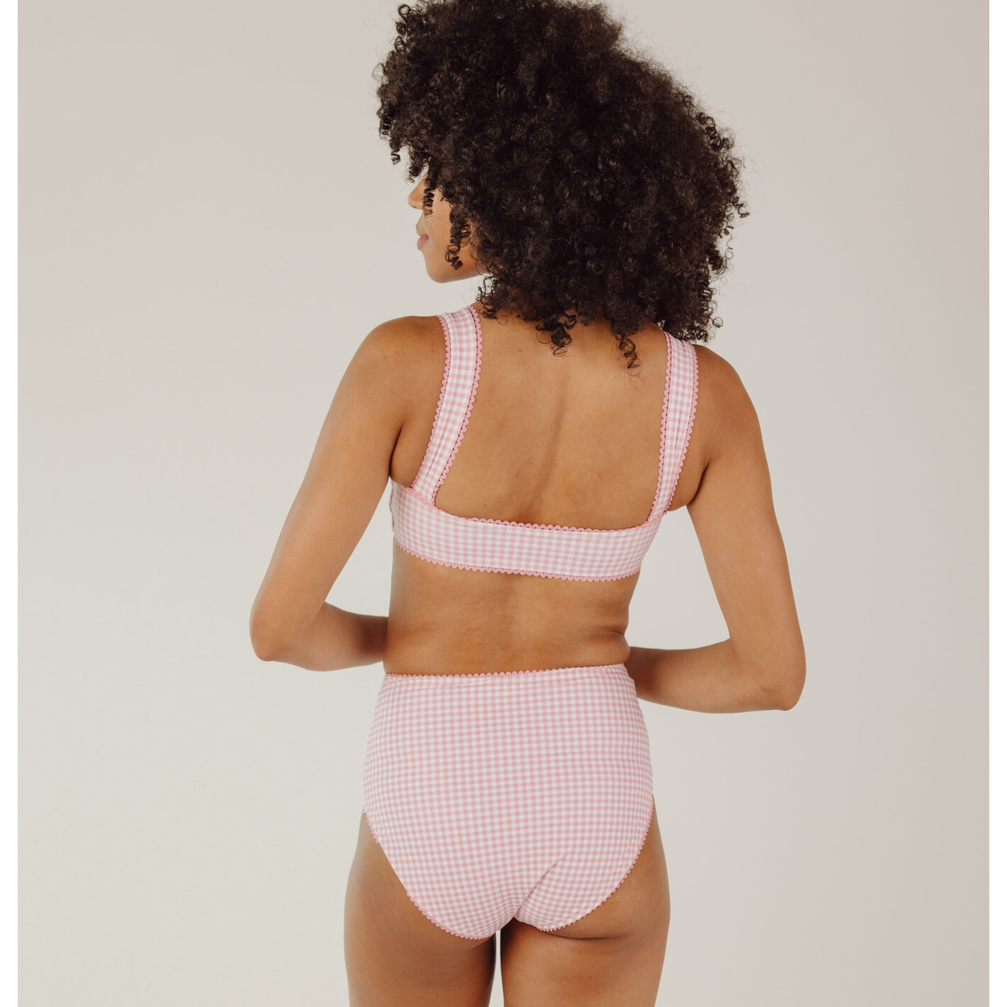 Women's Pink Guava Gingham High Waisted Bikini Bottom - Minnow