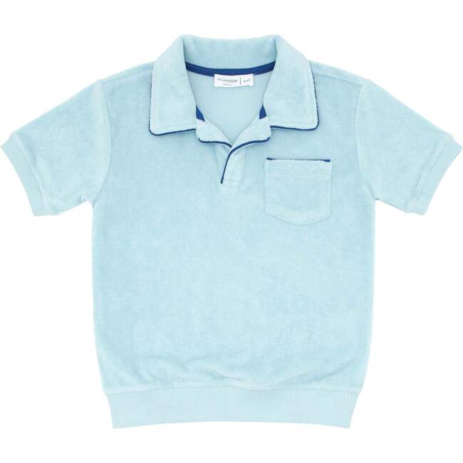 Pacific Blue French Terry Polo With Ribbed Hem