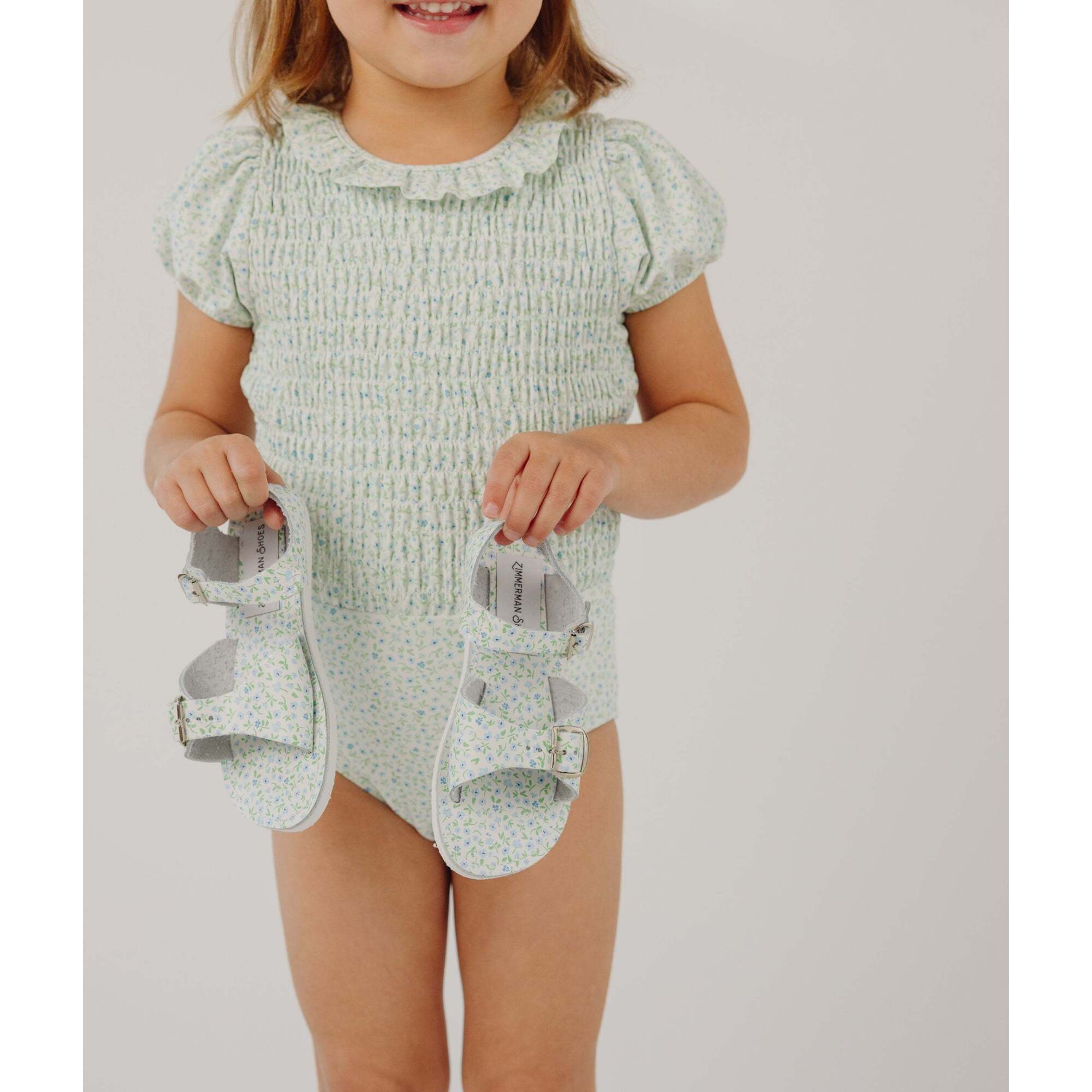 Hibiscus Ditsy Puff Sleeve Smocked One Piece With Ruffle