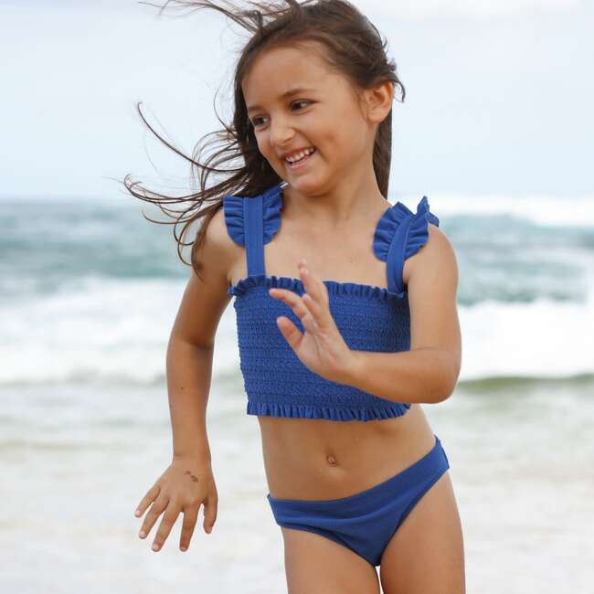 Cove Blue Terry Ruffle Strap Diamond Smocked Bikini - Two Pieces - 2