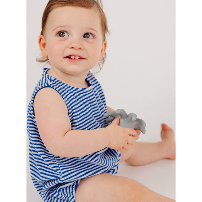 Cove Blue Stripe French Terry Bubble Romper - Rompers - 2